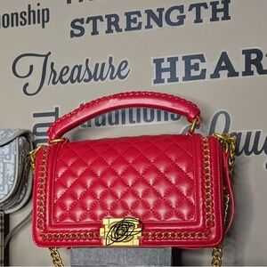 Red Quilted Chain Shoulder Bag